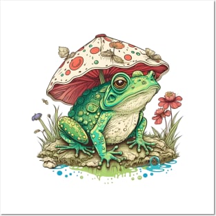 Cottagecore Aesthetic Frog under Mushroom Vintage Posters and Art